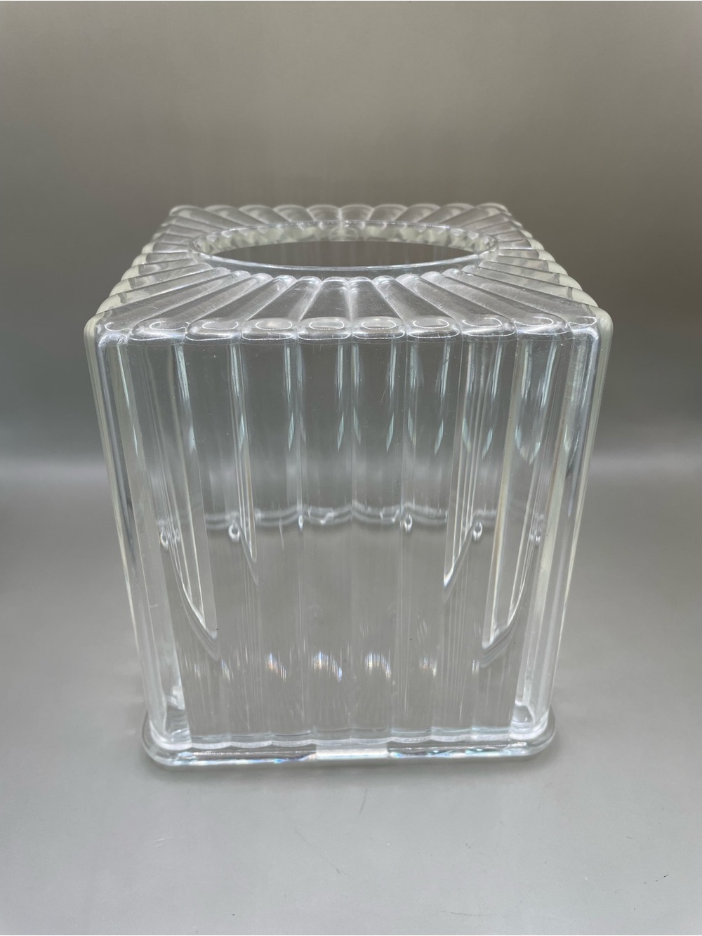 Vintage Taiwan Tissue Box Cover Holder Acrylic Ribbed Clear With Base